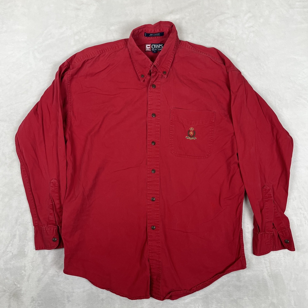 Vintage Chaps Ralph Lauren Shirt Mens Medium Red Solid Long Sleeve Button Front